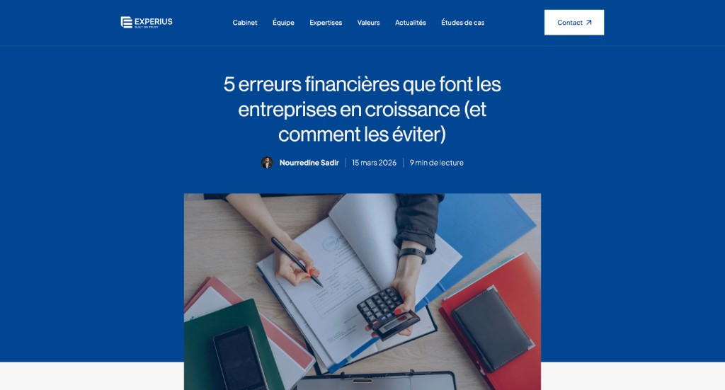 Experius — article de blog sur le site web