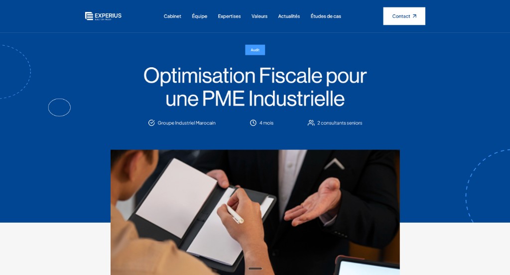 Experius — étude de cas Optimisation fiscale sur le site web