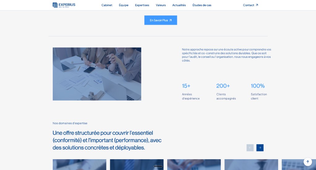 Experius — section approche et statistiques sur le site web