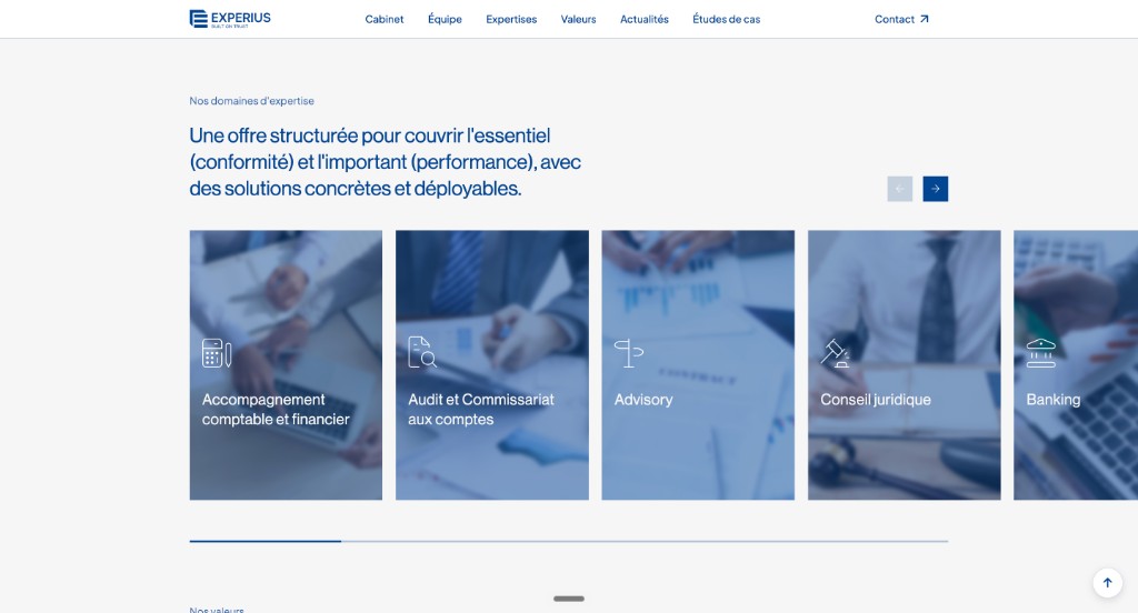 Experius — carrousel Domaines d'expertise sur le site web