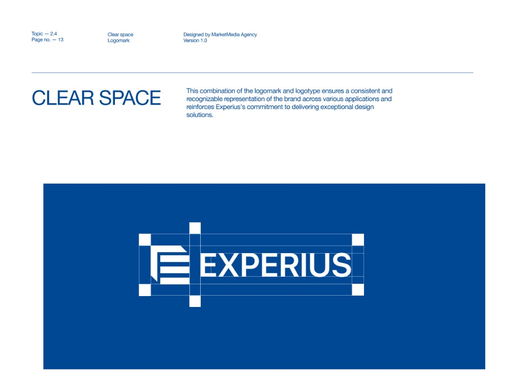 Experius — règles d'espacement et zone de protection du logo