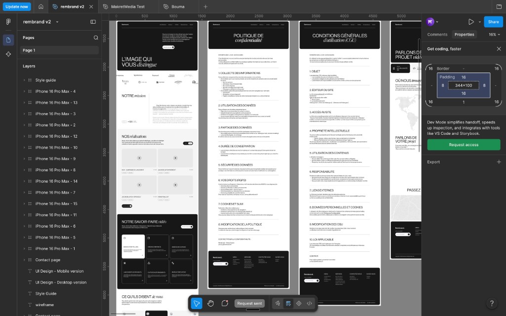 Wireframes mobiles Figma — écrans iPhone pour structurer le parcours utilisateur