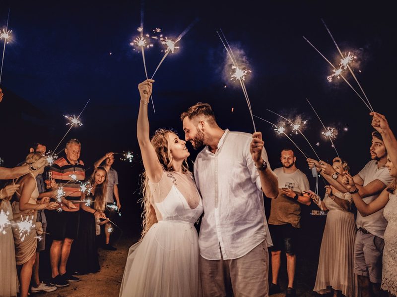 Newlyweds under sparklers — wedding videographer in Morocco